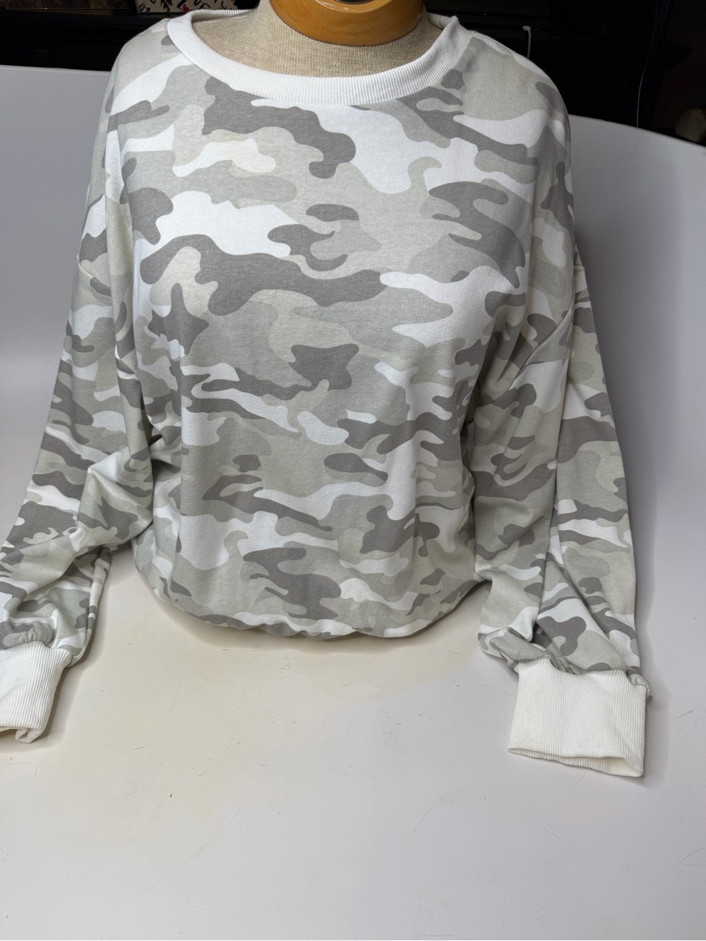 Women's Light Gray Camo Pullover Sweater